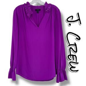 J Crew Silk Ruffle Long Sleeve V Neck Purple Blouse Siren Luxury Women Size 2T